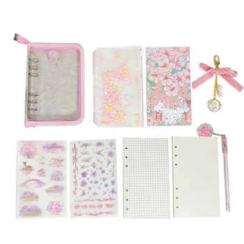 A6 Sakura Loose Leaf Notebook Set 90 листа Хартии Binder Млечни черешови цветове Binder Journals Book