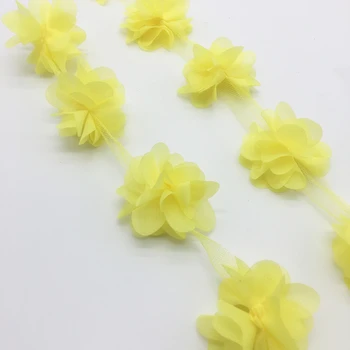 13pcs/yard 3D жълт шифон клъстер цветя сватбена рокля булчински плат дантела подстригване плат DIY шиене