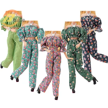 30cm кукла дрехи флорални риза бутер ръкав панталони комплект темперамент износване съвпадение парчета дневна кукла дрехи комплект за момичета подарък