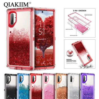 Heavy Duty Protect Armor Case For Samsung Galaxy S23 S22 Ultra S21 S20 Plus Note 20 Glitter Quicksand Liquid Phone Cover + Film