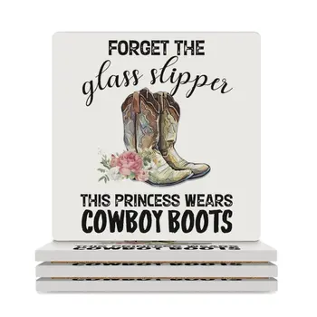 Забравете стъклената пантофка Тази принцеса носи каубойски ботуши Керамични подложки (квадратни) поставки за чаши за чай Подложки