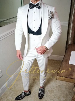 Сватбени смокинги за мъж Slim Fit младоженец износване 3 броя костюми Blazer комплект яке жилетка панталони костюм Homme Mariage 2022 мъжки костюм