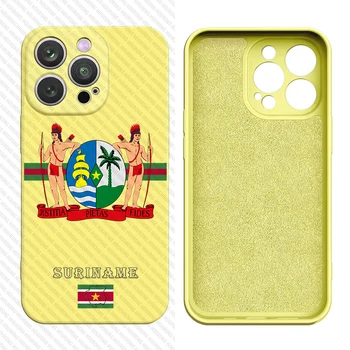 Суринам герб течен силиконов калъф за iPhone 15 14 13 12 11 Pro Max XS XR Mini 7 8 6S Plus 5 SE