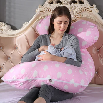 Майчинство възглавница случай многофункционален памук печат покритие U-образна бременна жена
