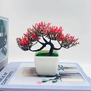 Изкуствен бонсай Жизнено оцветено фалшиво растение Цвете Реалистично изглеждащо декоративно домакинско бюро Изкуствено бонсай растение