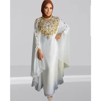 White Royal Dubai Kaftan Abaya African Beaded Arab Party Floral Abaya Dress Европейски и американски модни тенденции