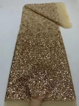бродирана дантелена тъкан David-1308.3001 с пайети красива нигерийски пайети дантела плат за парти рокля