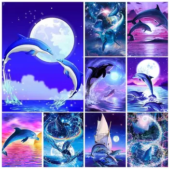5D DIY диамантена живопис животински делфин пълен кристал бродерия мозайка изкуство кръстат бод комплекти Начало декор Новопристигнали 2023