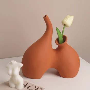 Creative специална форма малък калибър керамични изкуство ваза цвете подреждане цвете хол настолен сушени цвете декорация