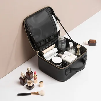 Нов голям капацитет пътуване съхранение чанта тоалетни грим чанта PU кожа Clapboard козметична чанта професионален грим
