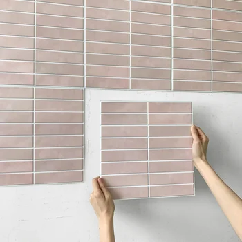 3D Peel and Stick Pink Tile Kitchen Splash Back Tile Sticker 3D стикер за стена Самозалепващ се стенен панел Водоустойчива декорация на дома