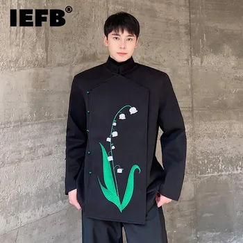 IEFB Нов китайски стил блейзъри удебелени мъжки вълна стойка яка костюм палто тенденция бродерия модни дрехи 2023 есен 9C3382
