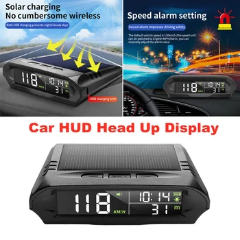 X98 Слънчева кола HUD GPS Head-Up дисплей Цифров часовник Скоростомер Аларма за превишена скорост Умора Предупреждение за шофиране Дисплей за пробег на височина