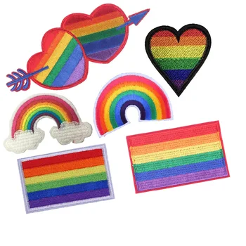 50pcs/Lot Луксозна бродерия кръпка любов гей дъга сърце Купидон чанта облекло декорация аксесоар ЛГБТ флаг занаят направи си сам апликация