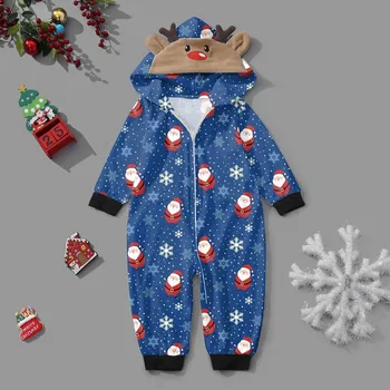 2023 Зимна коледна пижама за семейни възрастни Детски съответстващи дрехи Снежен човек печат сладък мек спално облекло топло дебел гащеризон пижама