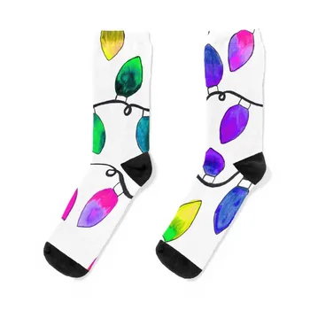 Цветни коледни празнични крушки, неонови акварелни чорапи Чорапи за колоездене Чорапи Чорапи Мъж Готини чорапи Луксозни дамски чорапи Мъжки