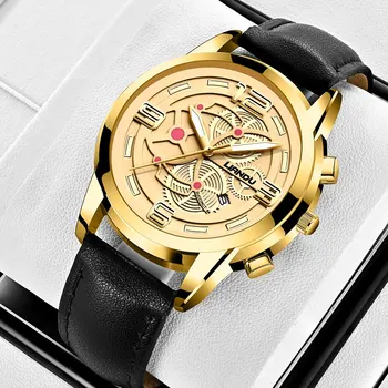 Топ марка луксозна мъжка мода кварцов часовник дата часовник спортни часовници Мъжка кожена каишка ръчен часовник Relogio Masculino