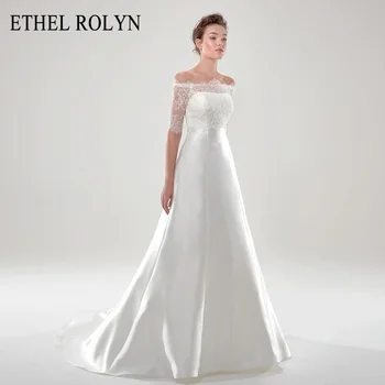 ETHEL ROLYN A-Line сватбена рокля 2022 Елегантен сатен мъниста дантела лодка врата половин ръкав реколта булката рокли Вестидо де Нойва
