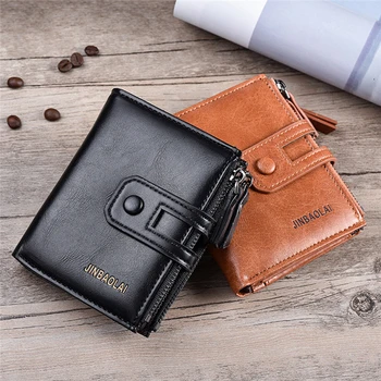 Men Wallet Brand Wallet Double Zipper &Hasp Design Small Wallet Male High Quality Short Card Holder Coin Purse Carteira