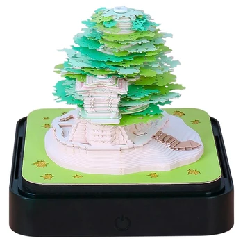 3D Art Calendar Memo Pad 2024, Творчески календар на часовника Сакура дърво откъснете хартия дърворезба лепкава DIY бележка