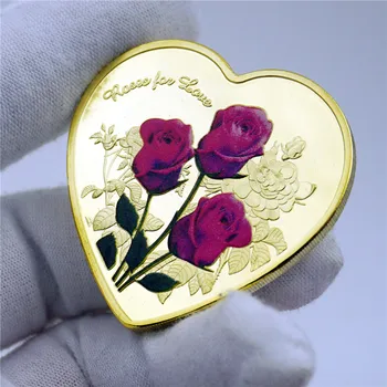 Сърцевидна роза възпоменателна златна монета Любов сърце монети 52 Езици Обичам те Подарък Монети Арт Колекция