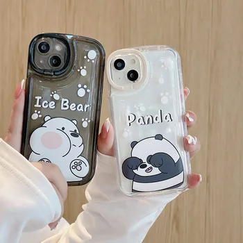 Creative Cartoon Panda Pattern Camera Folding Stand Phone Case For iPhone 15 14 Plus 13 12 Pro 11 Max силиконов калъф