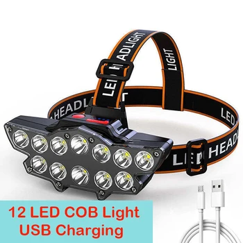 Led USB акумулаторен фар на открито водоустойчив супер ярък къмпинг фенер светлина риболов тичам туризъм 12 глави акумулаторна той