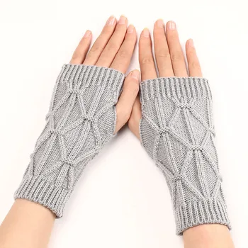 1Pair зимни топли половин пръст ръкавици жените китката протектор плетени ръкавици мода ромбоидна модел ветроупорен колоездене ръкавица