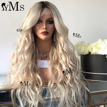 Ombre Platinum Blonde Lace Front Wig Human Hair YMS 13x6 13x4 Wave Blonde European Raw Human Hair Wigs For Women On Sale