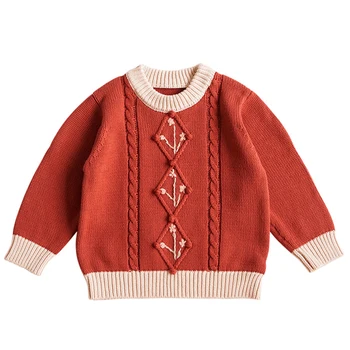 Детски плетене Пуловери Върхове Бебе Момичета Мек плетен пуловер Бродира Детски върхове Дрехи 2023 Нови детски пуловери