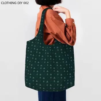 многократна употреба тъмно зелени Zeldas символ модел пазарска чанта жени рамо платно голяма пазарска чанта миещи се играят игри хранителни стоки купувач чанти