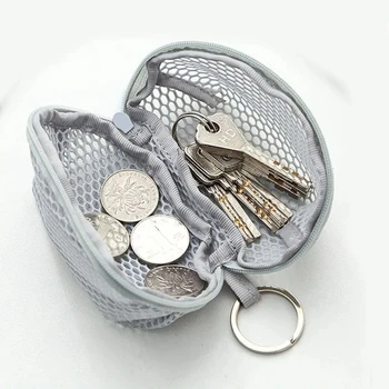 Hangable Small Mesh Coin Earphone Bags Key Earphone Storage Bag Makeup Egg Dust Bags Storage Удобни мини чанти за грим