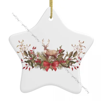 1Pcs коледно дърво декорация висящи орнаменти аксесоари гарнитури звезда керамика Коледа акварел венец с елен