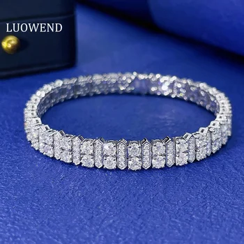 LUOWEND 100% 18K гривна от бяло злато Истинска естествена диамантена гривна Луксозна минимална стилна ангажираност Бижута за жени
