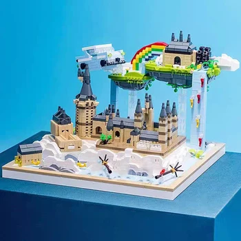 3D Модел DIY Диамантени блокове Тухли Строителство Световна архитектура Магическо училище Замък Водопад Rainbow Island Кола играчка за деца