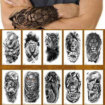 100pcs Търговия на едро Временна татуировка стикер Лъв тигър вълк змия цвете черно тяло ръка фалшив ръкав водоустойчив мъж жени