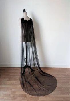 Black Angel Wings Bridal Cloak Wedding Shoulder Capes Veils Tulle Lace Appliques for Brides Women Long 2M 3 метра