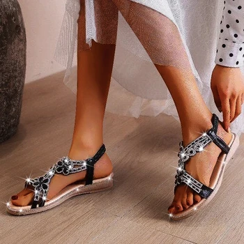Дамски сандали 2022 Лято Голям размер Дамски обувки Цветна мода На открито Сватба Дами Нова Обувка Булка Черни Слайдове