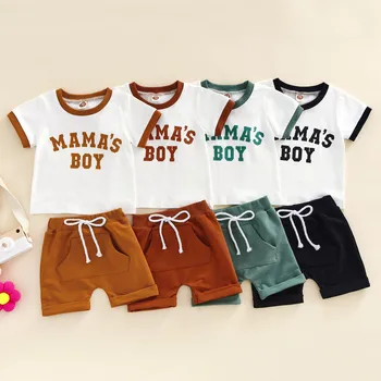 Baby Boys 2Pcs Summer Clothing Set Outfits Fashion Short Sleeve Letter Print T-Shirts + Pocket Shorts Set