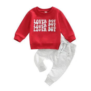 2pcs писмо печат ластик бебе облекло комплект дишаща любовник момче ежедневно суитчър пуловер меки Свети Валентин полиестер