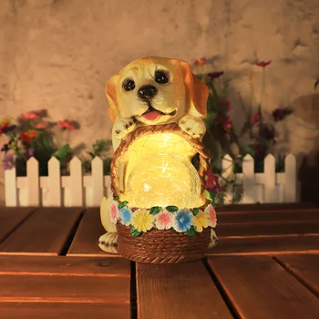 Solar Powered Cute Puppy Night Light Creative Simulation Dogs Ornaments Puppy Animal Figurine Light Outdoor Courtyard Decoration