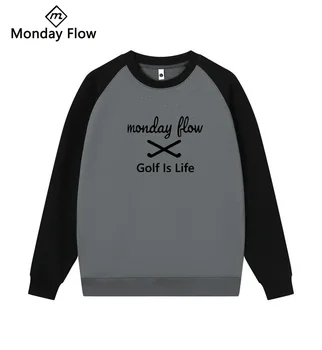 Mondayflow голф облекло мъжки сива врана хип-хоп пролет/есен хлабав дълъг ръкав пуловер улица O-образно деколте голф случайни голф качулки