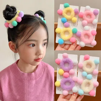 1-2бр Корейски зимни топли аксесоари за коса деца бебе топка коса въжета цветни еластични ленти за глава сладък плюшени момичета прическа