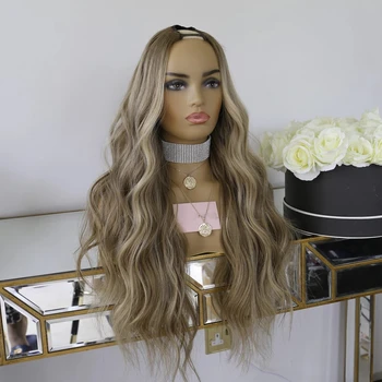 Blonde Grey Ombre Highlight U Part Wig Human Hair Body Wave For Women 1X4 U Open Full Head Upart Natural Hair Продажба сега