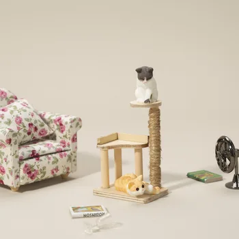 1:12 Dollhouse дървени домашни любимци котка дърво кула играчки котка катерене багажник за кукла миниатюрни кукла къща мебели декор аксесоари