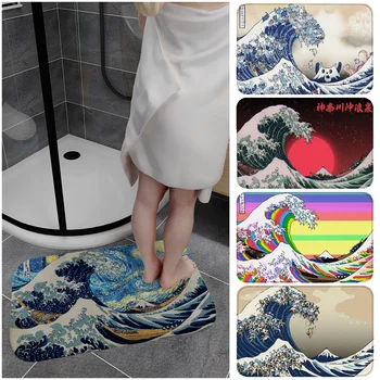 Голямата вълна на Хокусай Декоративна противоплъзгаща абсорбираща водна баня Килим Кухненски под Йога постелки Вътрешна мека входна изтривалка