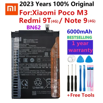 2023 Xiao Mi оригинална 6000mAh BN62 телефонна батерия за Xiaomi Pocophone POCO M3 Redmi 9T Note9 4G Висококачествени батерии + инструменти