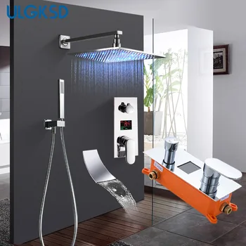 ULGKSD LED цифров душ кран промяна душ главата гореща студена скрит смесител кран хром месинг за баня
