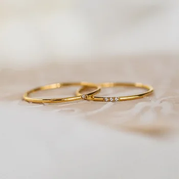 Нова мода 1мм неръждаема стомана кубичен цирконий тънък пръст пръстен мода бижута циркон сватбен пръстен