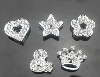 20pcs/lot 10mm пълен кристал микс стилове сърце звезда цвете & корона слайд сексапил DIY аксесоари годни за 10mm маншет